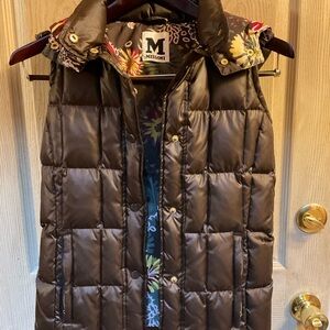 Missoni Dark Brown Quilted Vest with Floral Lining Puffer Down